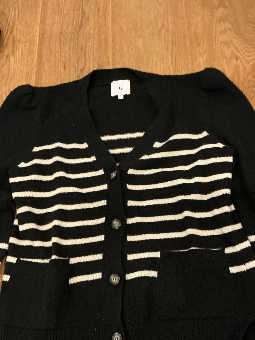 Black & White Striped V‑Neck Women's Cardigan